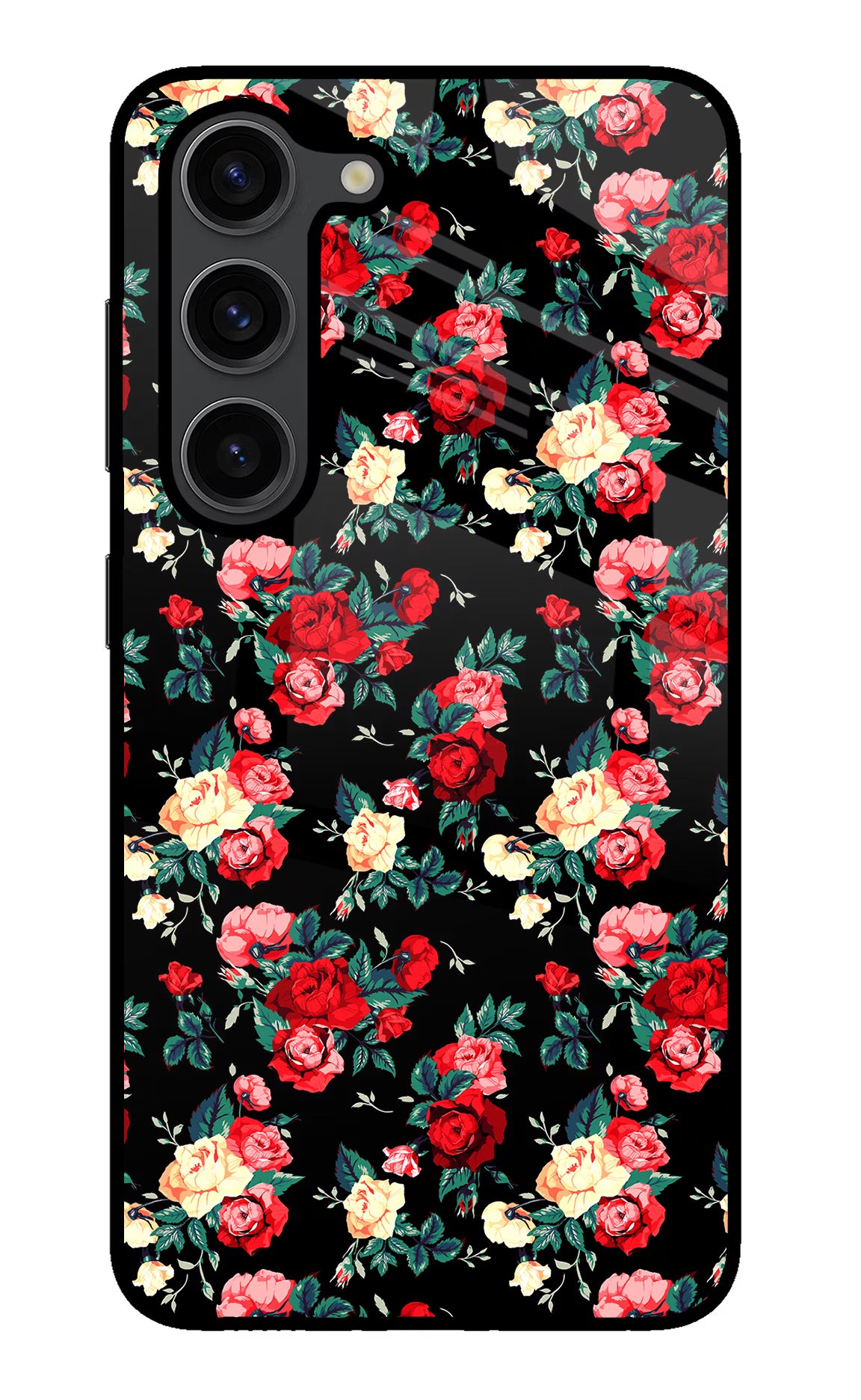 Rose Pattern Samsung S23 Plus Glass Case Back Cover by Casekaro