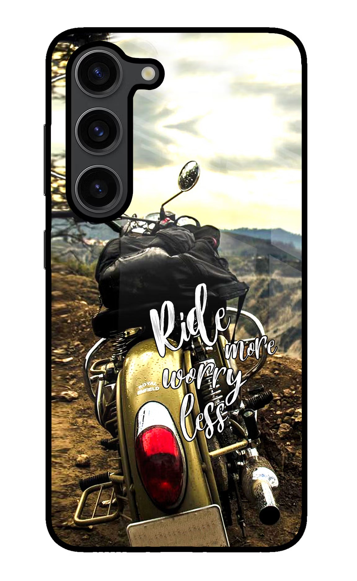 Ride More Worry Less Samsung S23 Plus Glass Case Back Cover by Casekaro