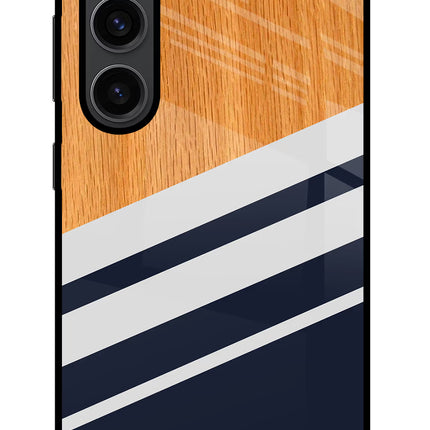 Blue and white wooden Samsung S23 Plus Glass Case Back Cover by Casekaro