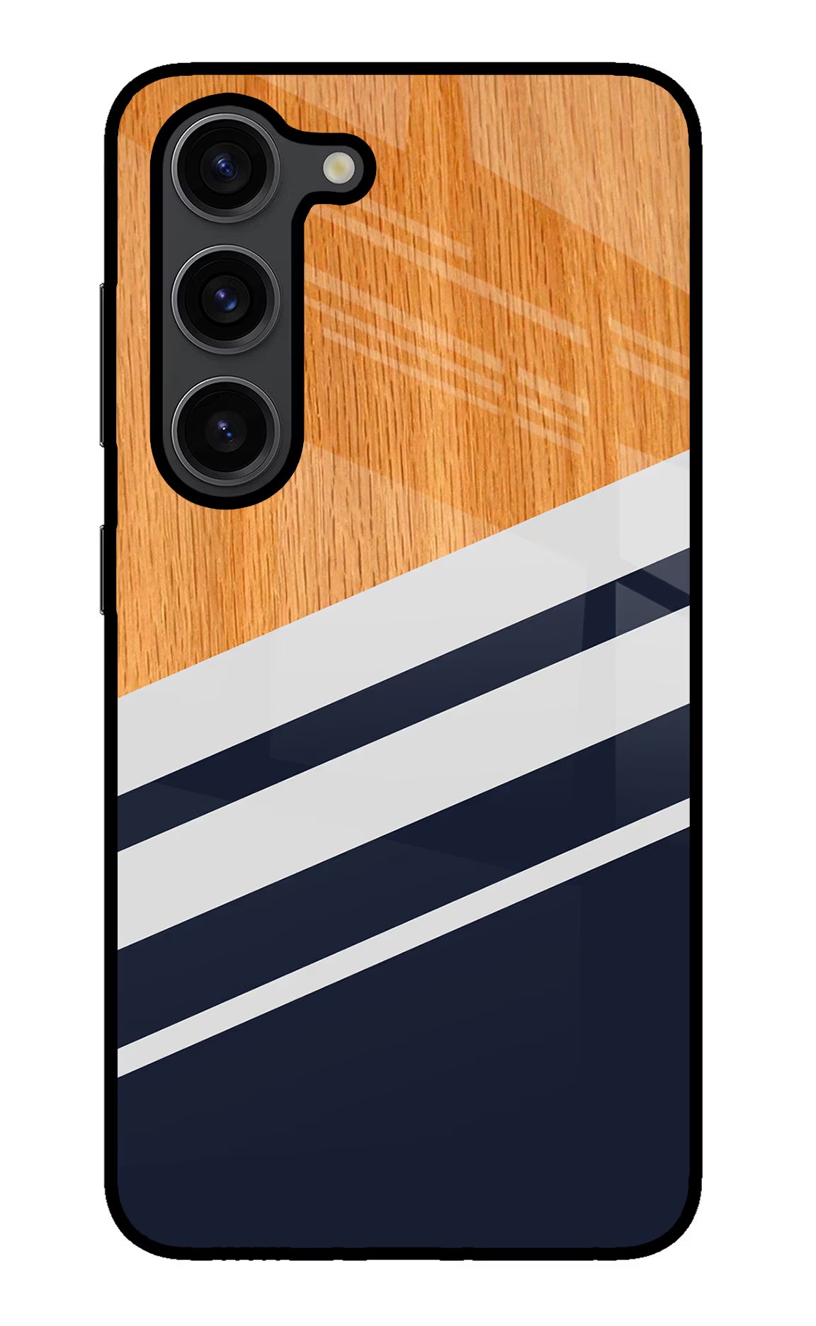 Blue and white wooden Samsung S23 Plus Glass Case Back Cover by Casekaro