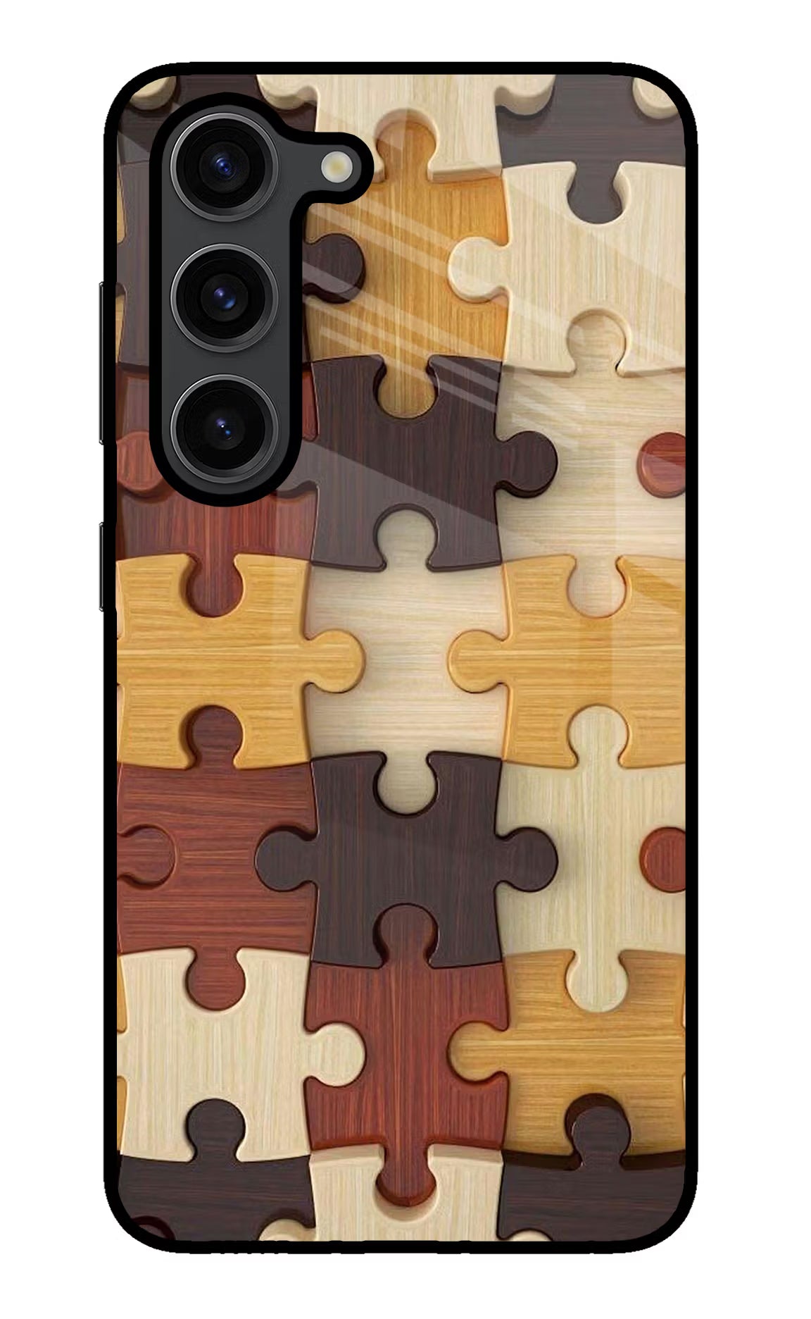 Wooden Puzzle Samsung S23 Plus Glass Case Back Cover by Casekaro