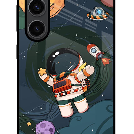 Cartoon Astronaut Samsung S23 Plus Glass Case Back Cover by Casekaro