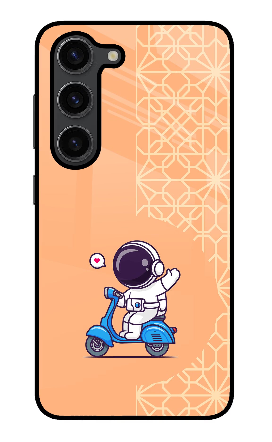 Cute Astronaut Riding Samsung S23 Plus Glass Case Back Cover by Casekaro