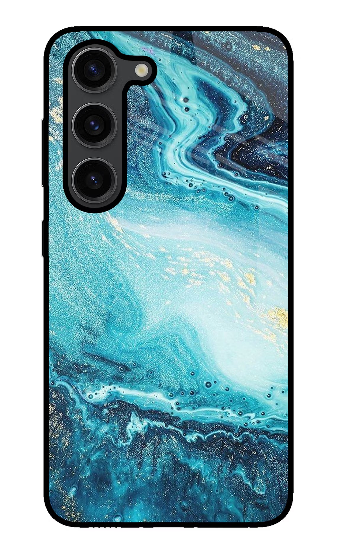 Blue Glitter Marble Samsung S23 Plus Glass Case Back Cover by Casekaro