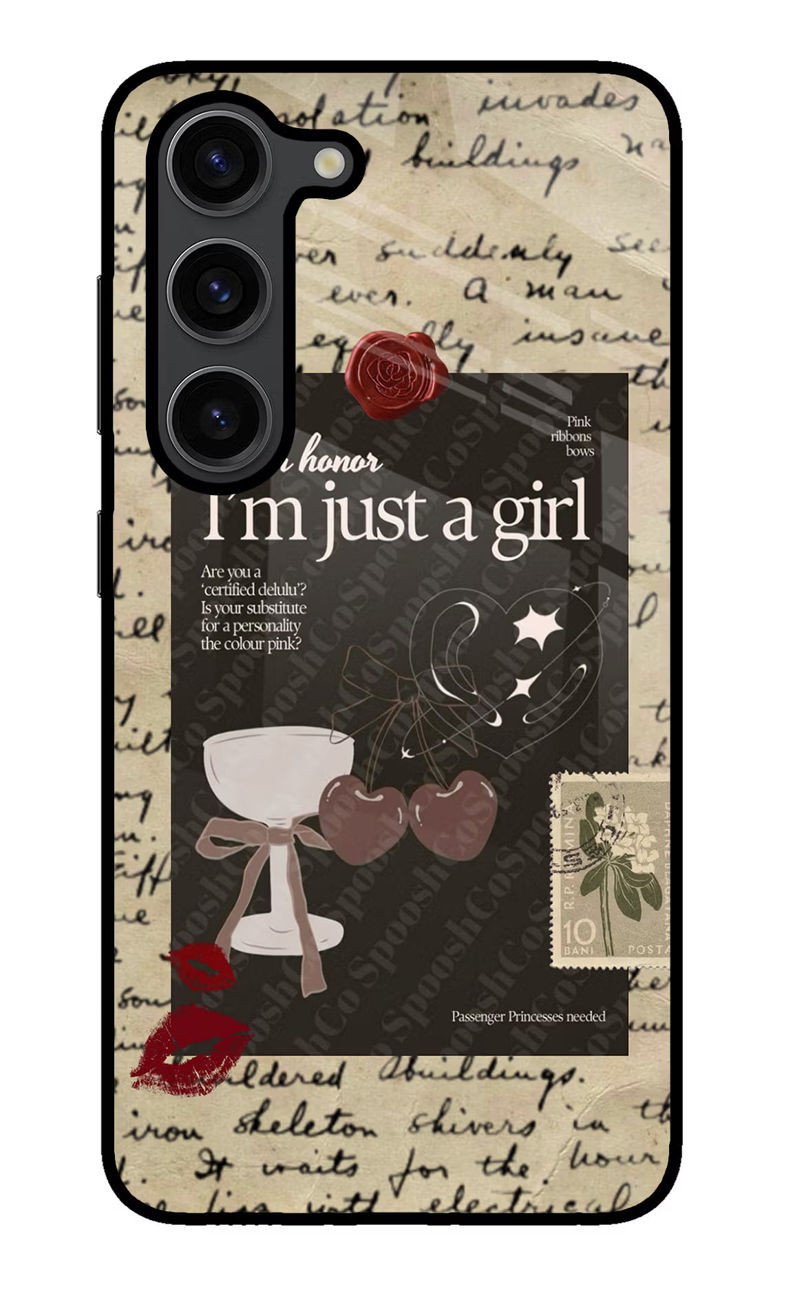 I am just a girl Samsung S23 Plus Glass Case Back Cover by Casekaro