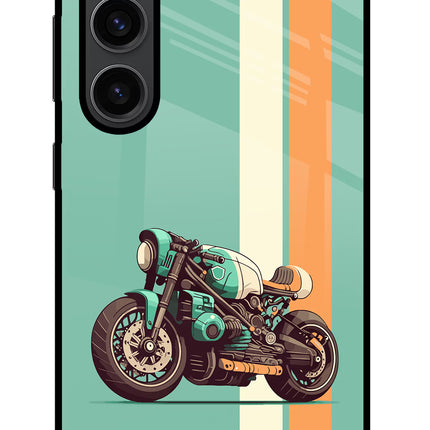 Striped Moto Drift Samsung S23 Plus Glass Case Back Cover by Casekaro