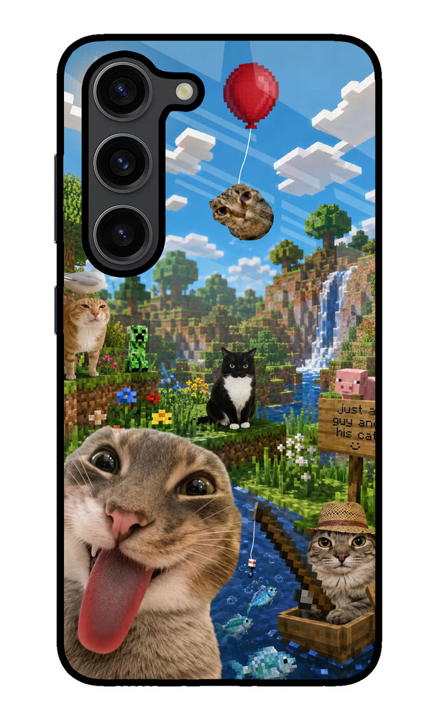 Minecraft Cat Chaos Samsung S23 Plus Glass Case