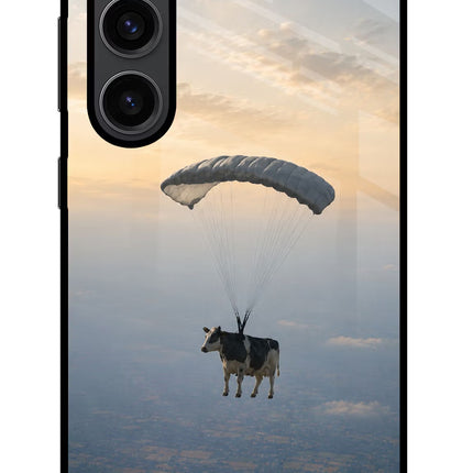 Skydiving Cow Samsung S23 Plus Glass Case