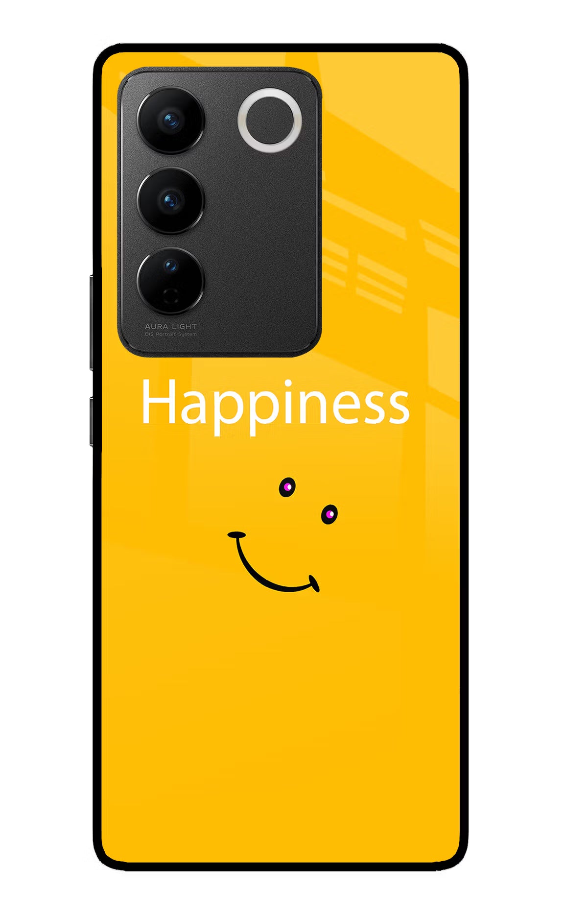 Happiness With Smiley Vivo V27/V27 Pro Glass Case Back Cover by Casekaro