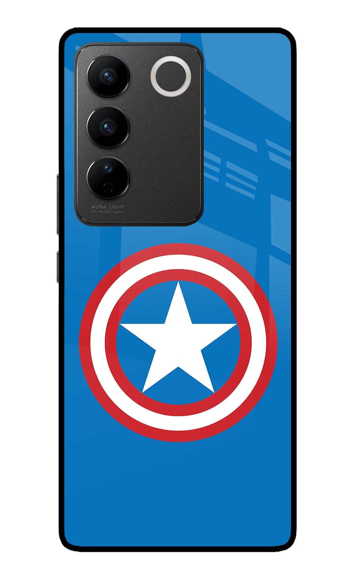 Captain America Logo Vivo V27/V27 Pro Glass Case Back Cover by Casekaro