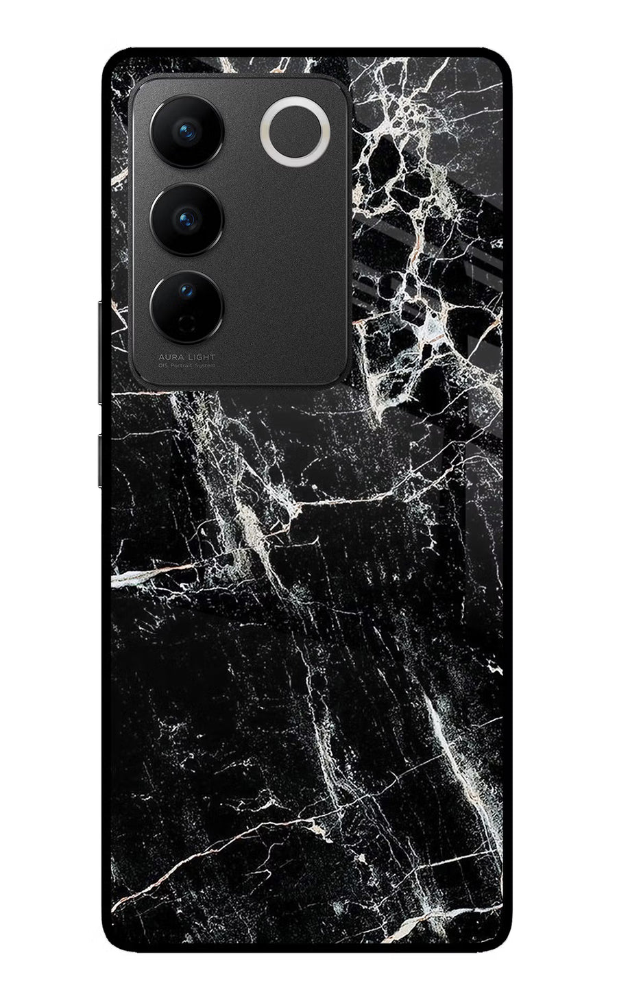 Black Marble Texture Vivo V27/V27 Pro Back Cover, Glass case