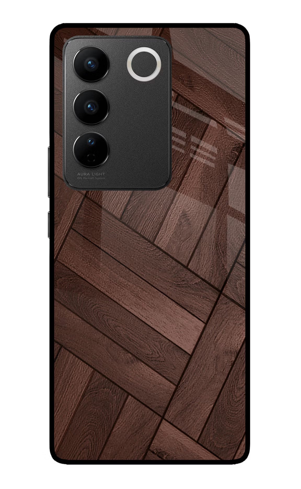 Wooden Texture Design Vivo V27/V27 Pro Glass Case Back Cover by Casekaro
