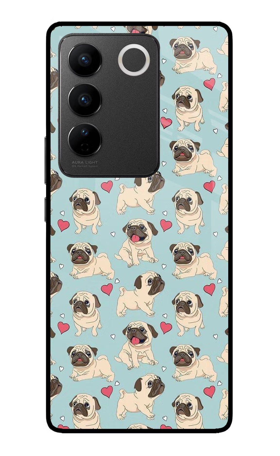 Pug Dog Vivo V27/V27 Pro Glass Case Back Cover by Casekaro