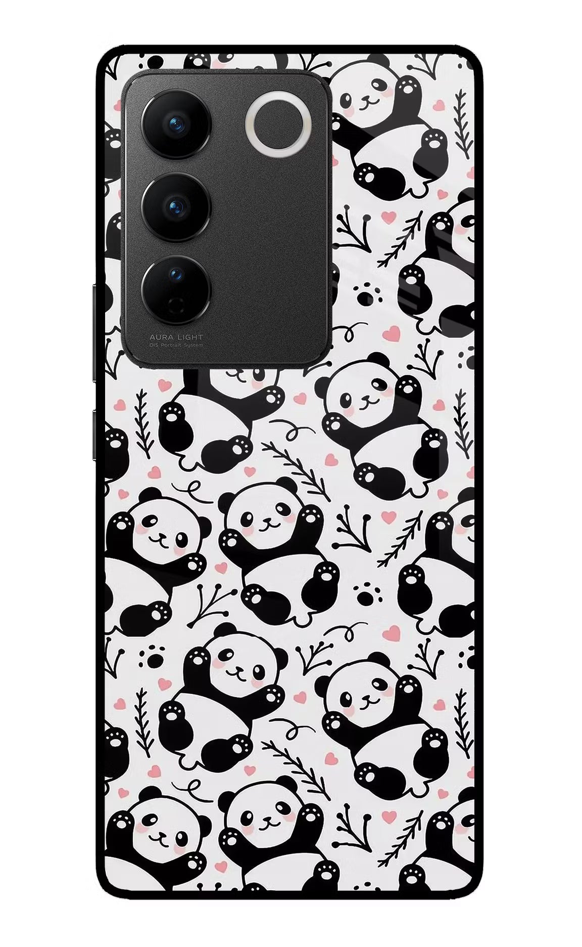 Cute Panda Vivo V27/V27 Pro Glass Case Back Cover by Casekaro
