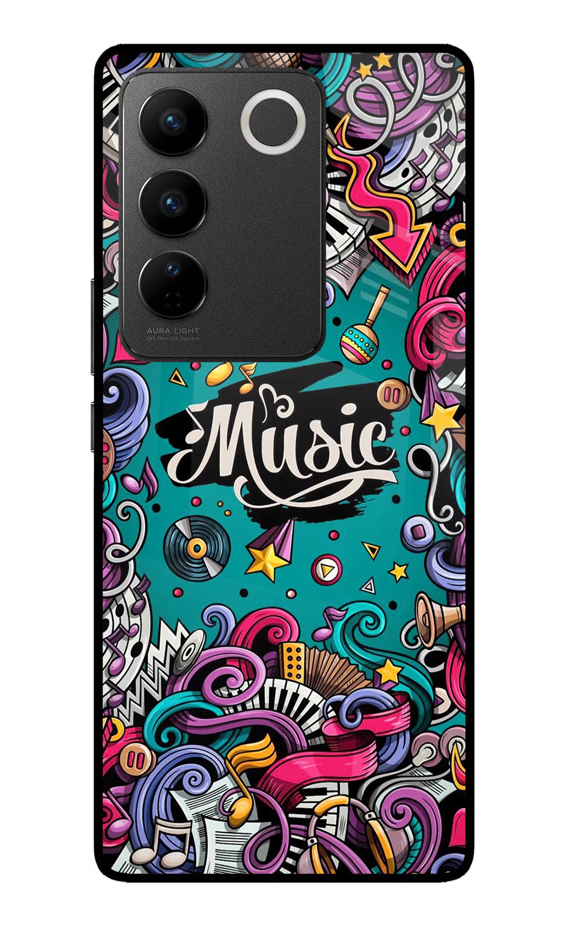 Music Graffiti Vivo V27/V27 Pro Glass Case Back Cover by Casekaro