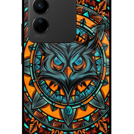 Angry Owl Art Vivo V27/V27 Pro Glass Case Back Cover by Casekaro