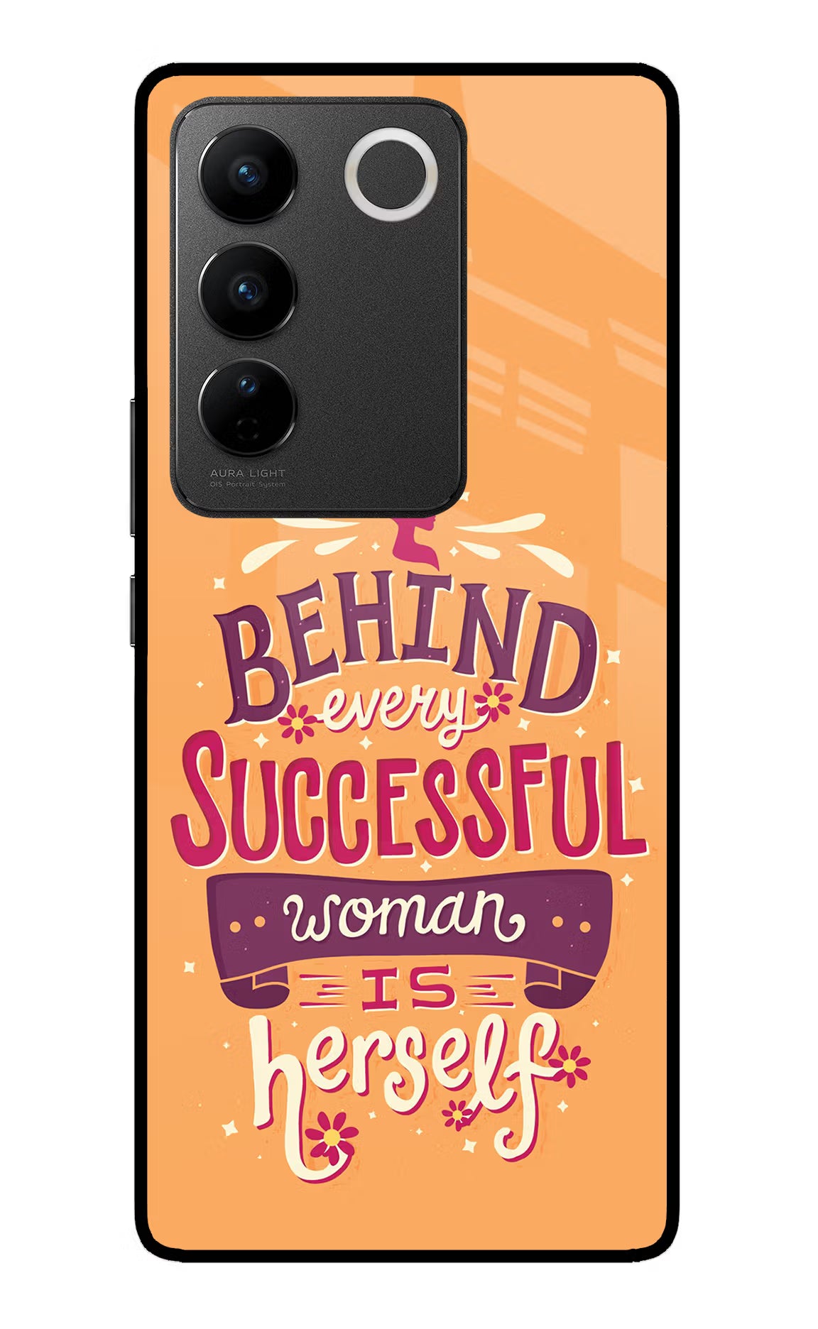 Behind Every Successful Woman There Is Herself Vivo V27/V27 Pro Glass Case Back Cover by Casekaro