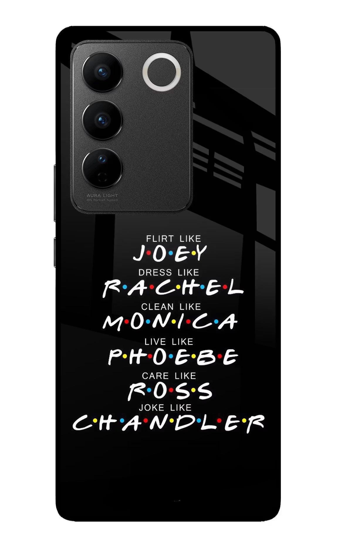 FRIENDS Character Vivo V27/V27 Pro Glass Case Back Cover by Casekaro