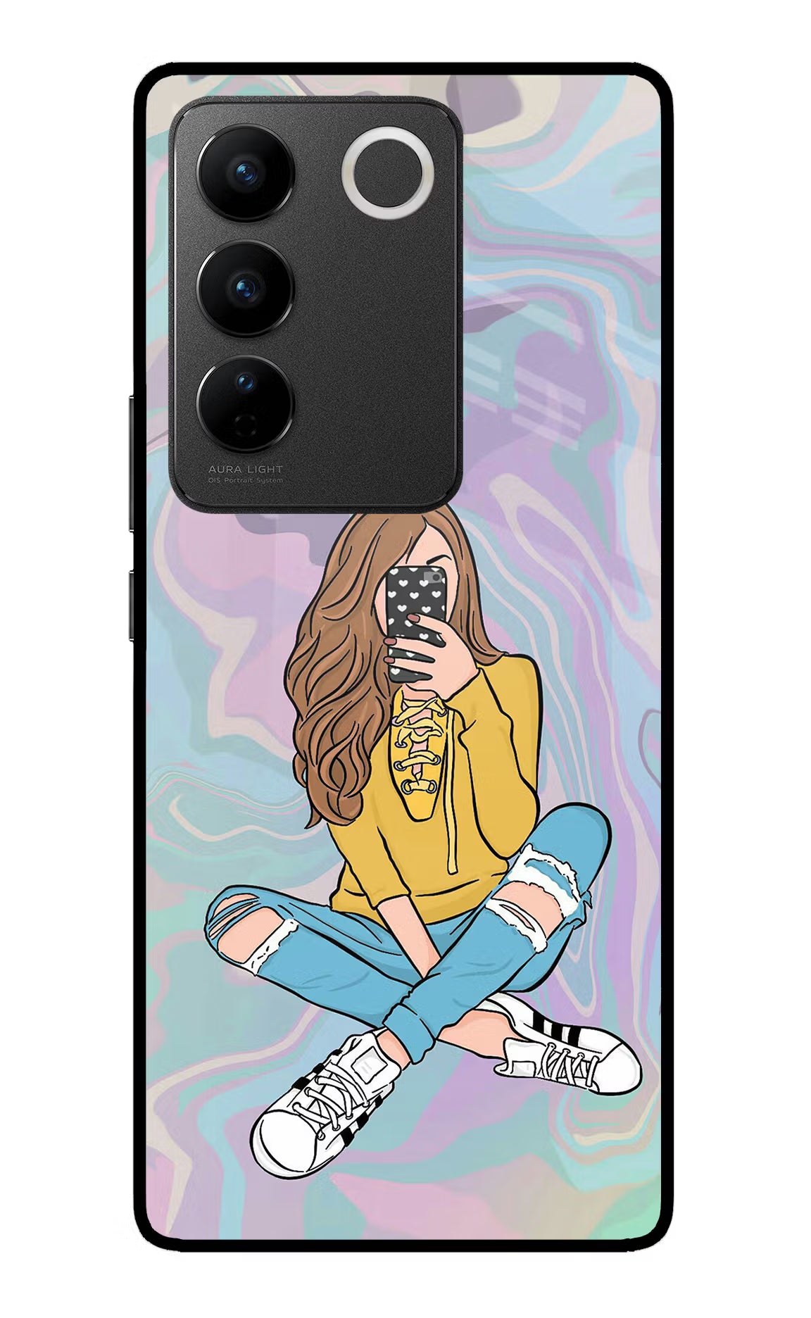 Selfie Girl Vivo V27/V27 Pro Glass Case Back Cover by Casekaro