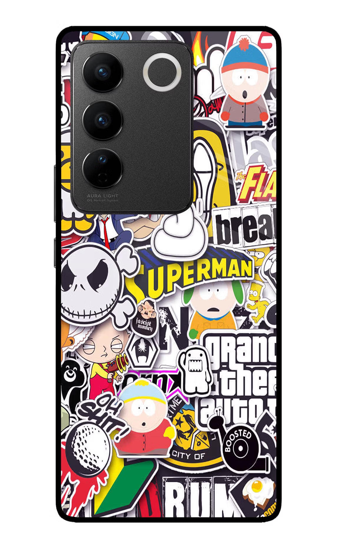 Sticker Bomb Vivo V27/V27 Pro Glass Case Back Cover by Casekaro