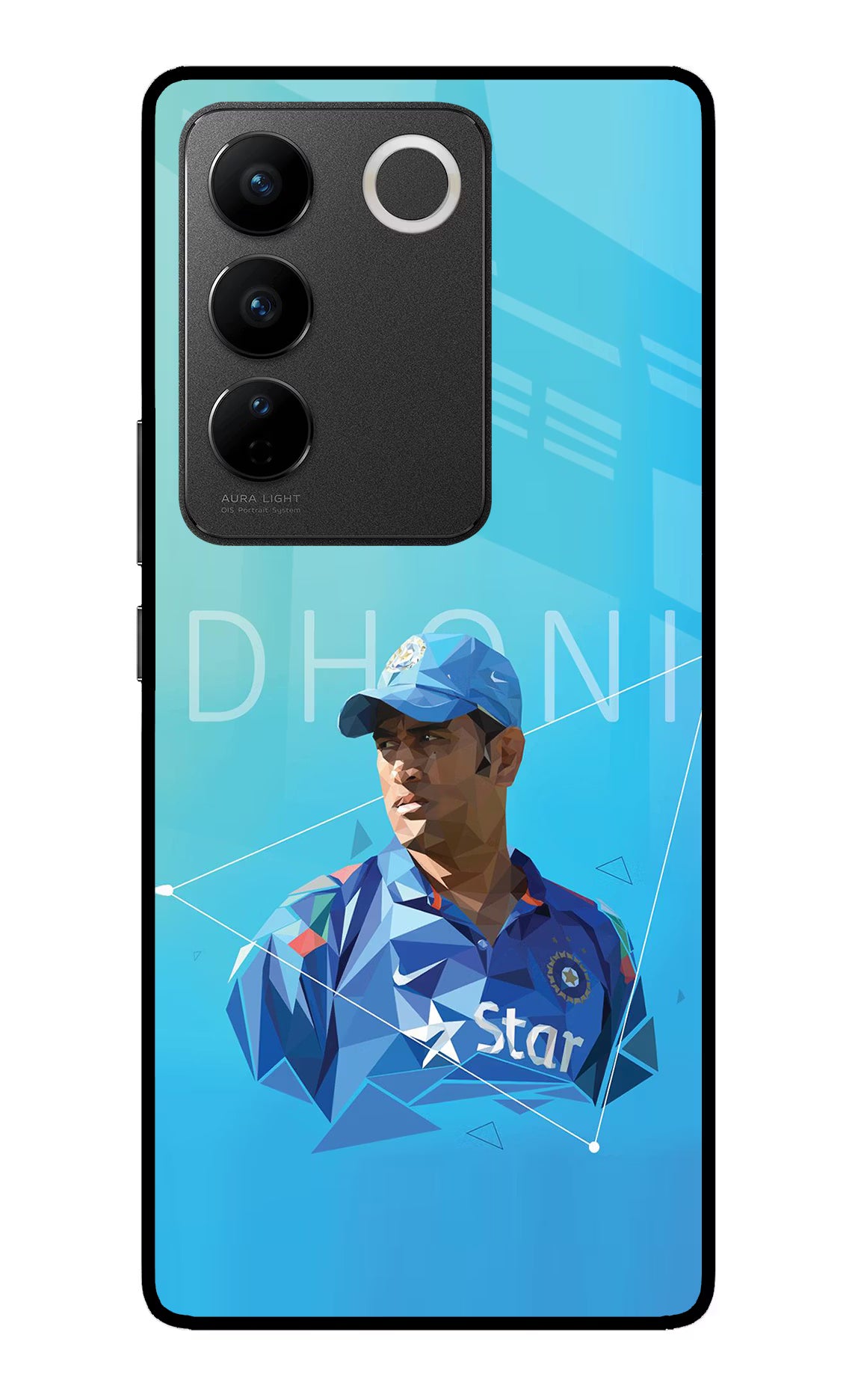Dhoni Artwork Vivo V27/V27 Pro Glass Case Back Cover by Casekaro