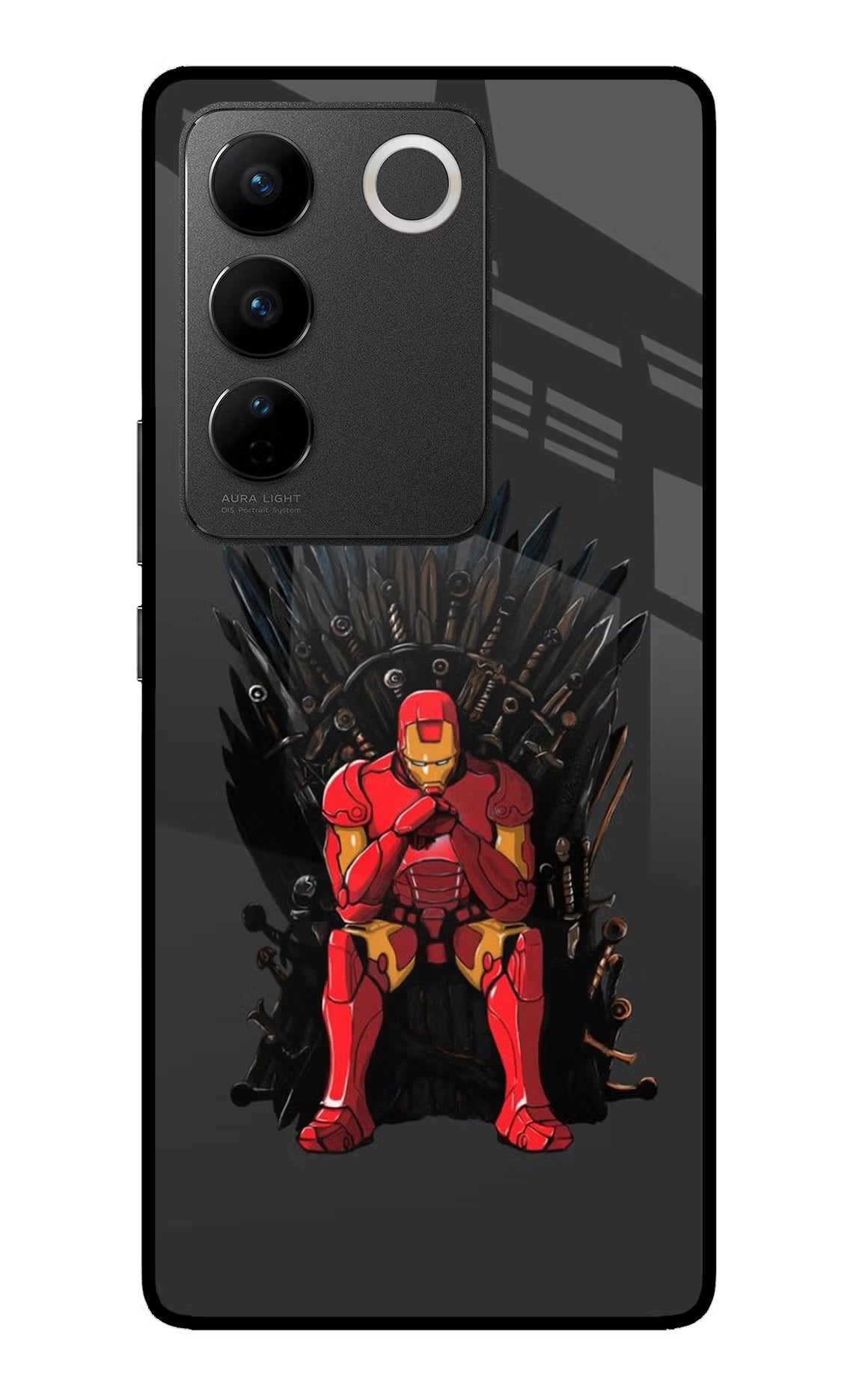 Ironman Throne Vivo V27/V27 Pro Glass Case Back Cover by Casekaro