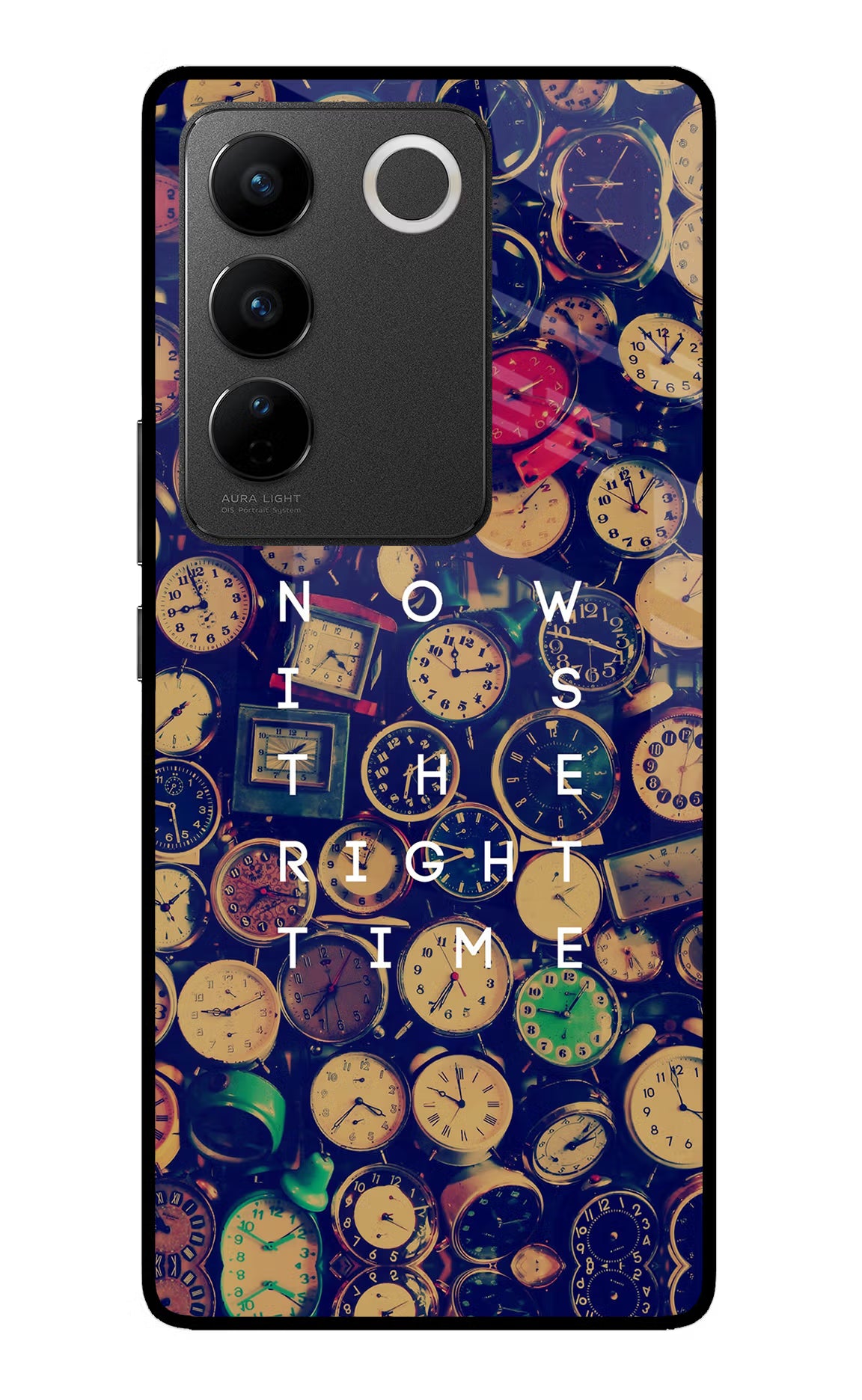 Now is the Right Time Quote Vivo V27/V27 Pro Glass Case Back Cover by Casekaro