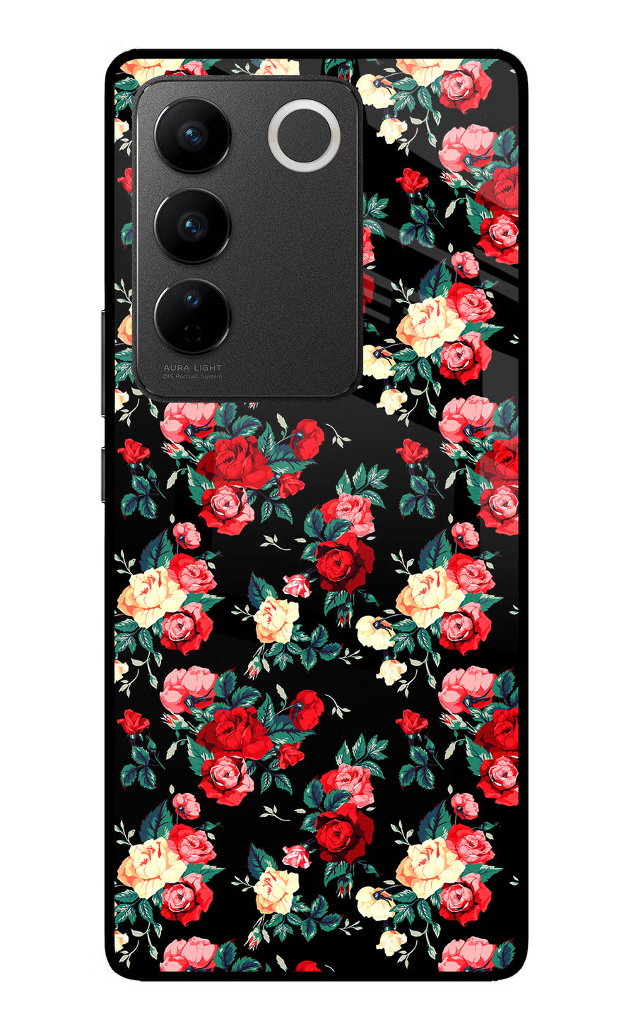 Rose Pattern Vivo V27/V27 Pro Back Cover, Glass case