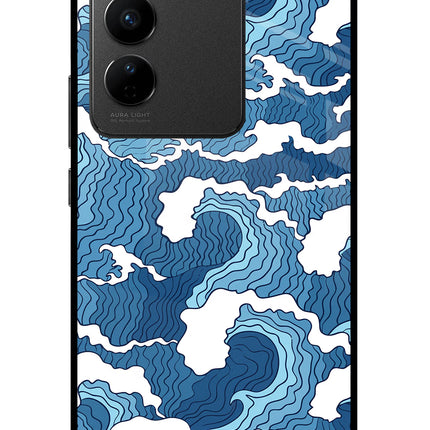 Blue Waves Vivo V27/V27 Pro Glass Case Back Cover by Casekaro