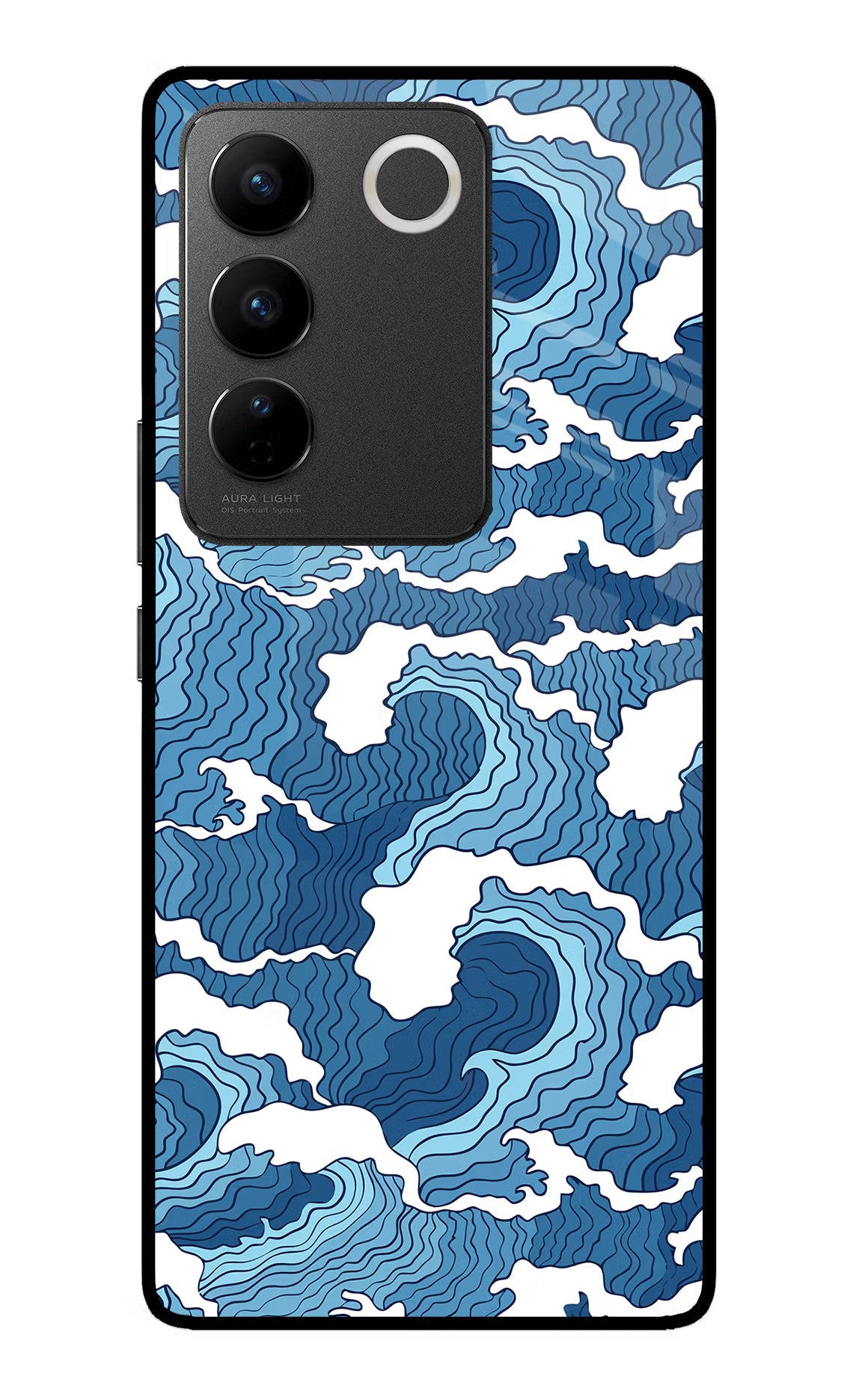 Blue Waves Vivo V27/V27 Pro Glass Case Back Cover by Casekaro