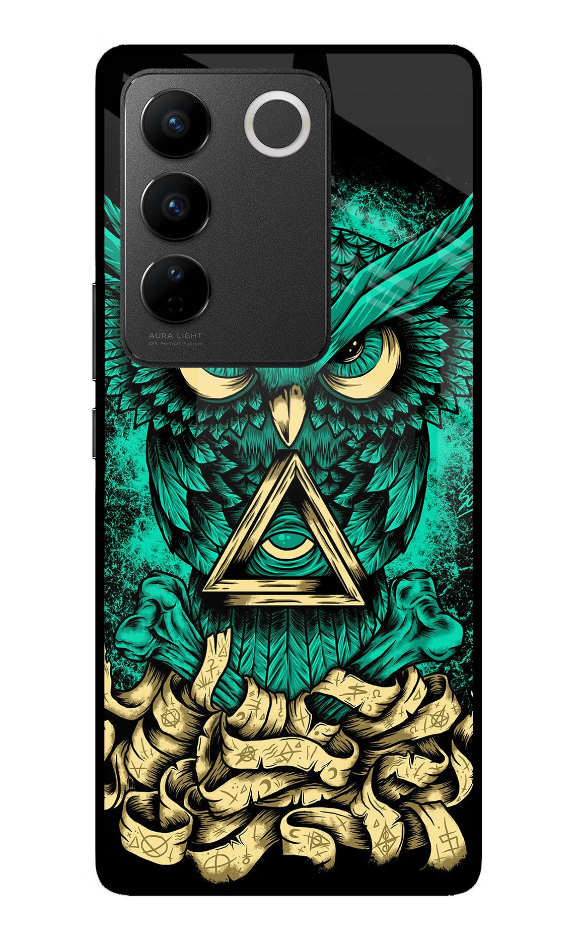 Green Owl Vivo V27/V27 Pro Glass Case Back Cover by Casekaro