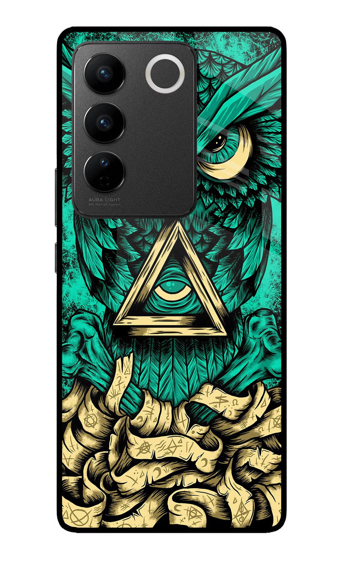 Green Owl Vivo V27/V27 Pro Glass Case Back Cover by Casekaro