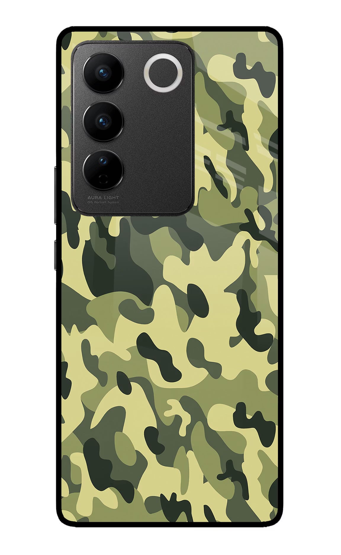 Camouflage Vivo V27/V27 Pro Glass Case Back Cover by Casekaro