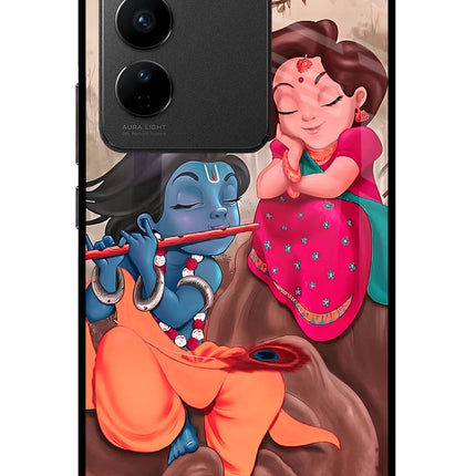Radhe Krishna Vivo V27/V27 Pro Glass Case Back Cover by Casekaro