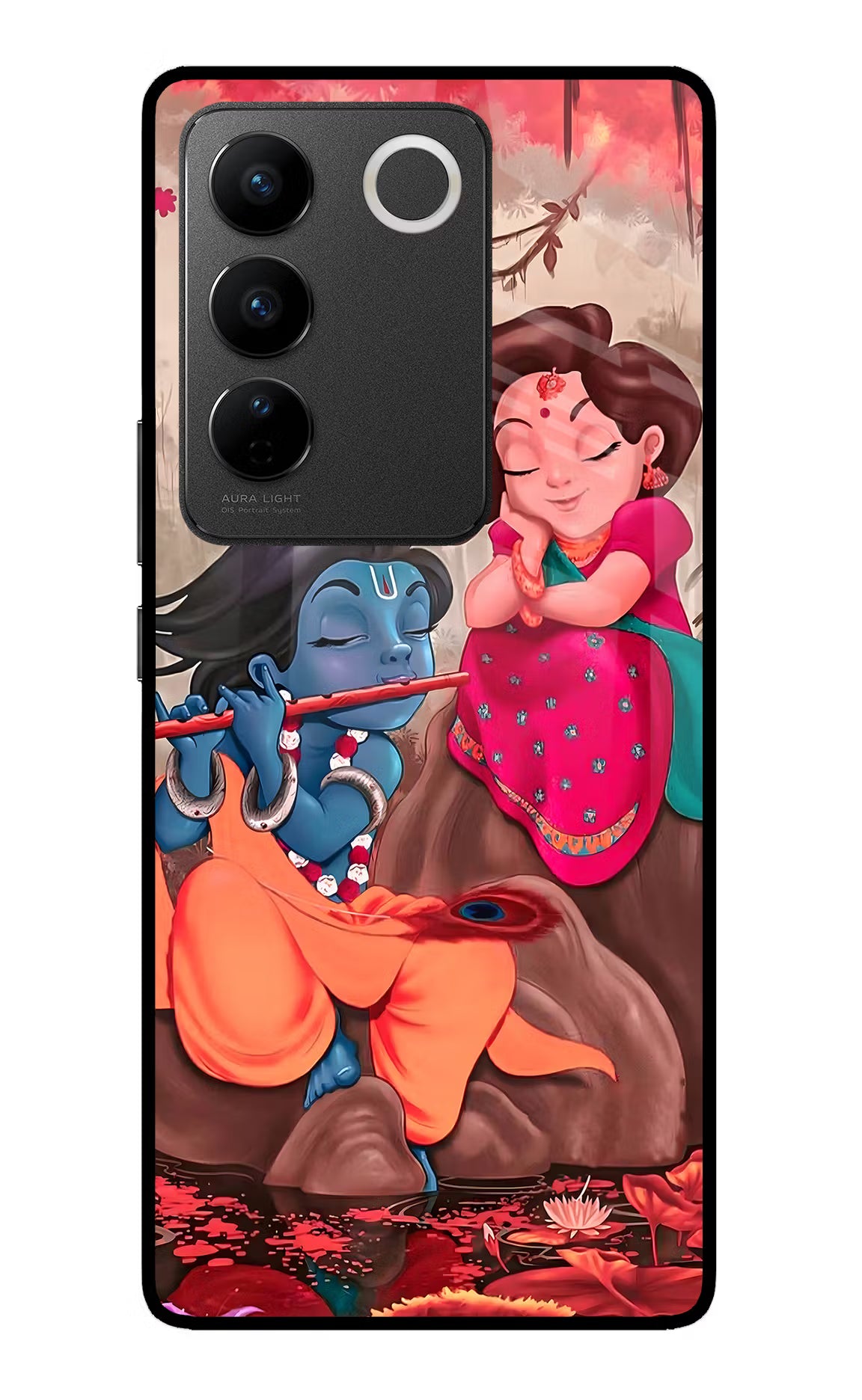 Radhe Krishna Vivo V27/V27 Pro Glass Case Back Cover by Casekaro