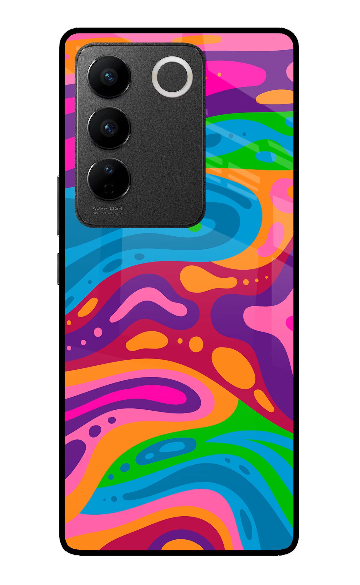 Trippy Pattern Vivo V27/V27 Pro Glass Case Back Cover by Casekaro