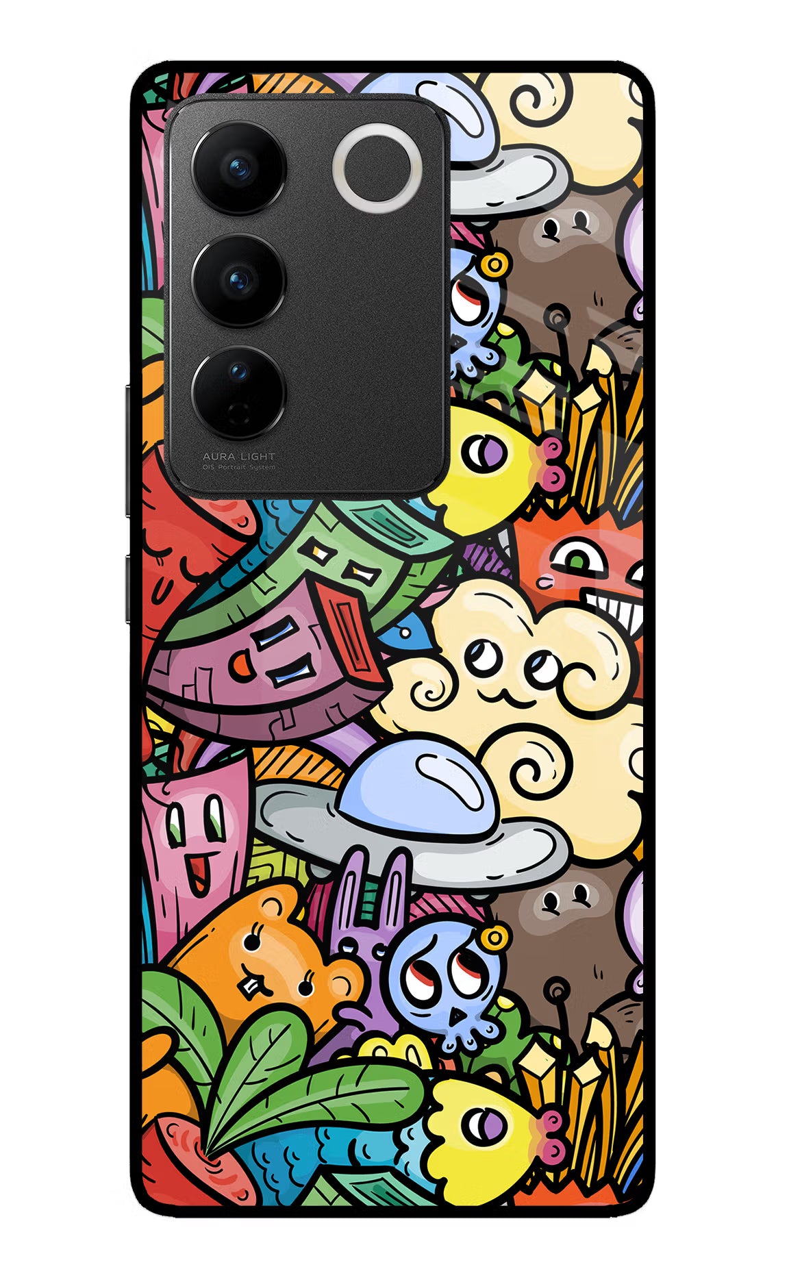 Veggie Doodle Vivo V27/V27 Pro Glass Case Back Cover by Casekaro