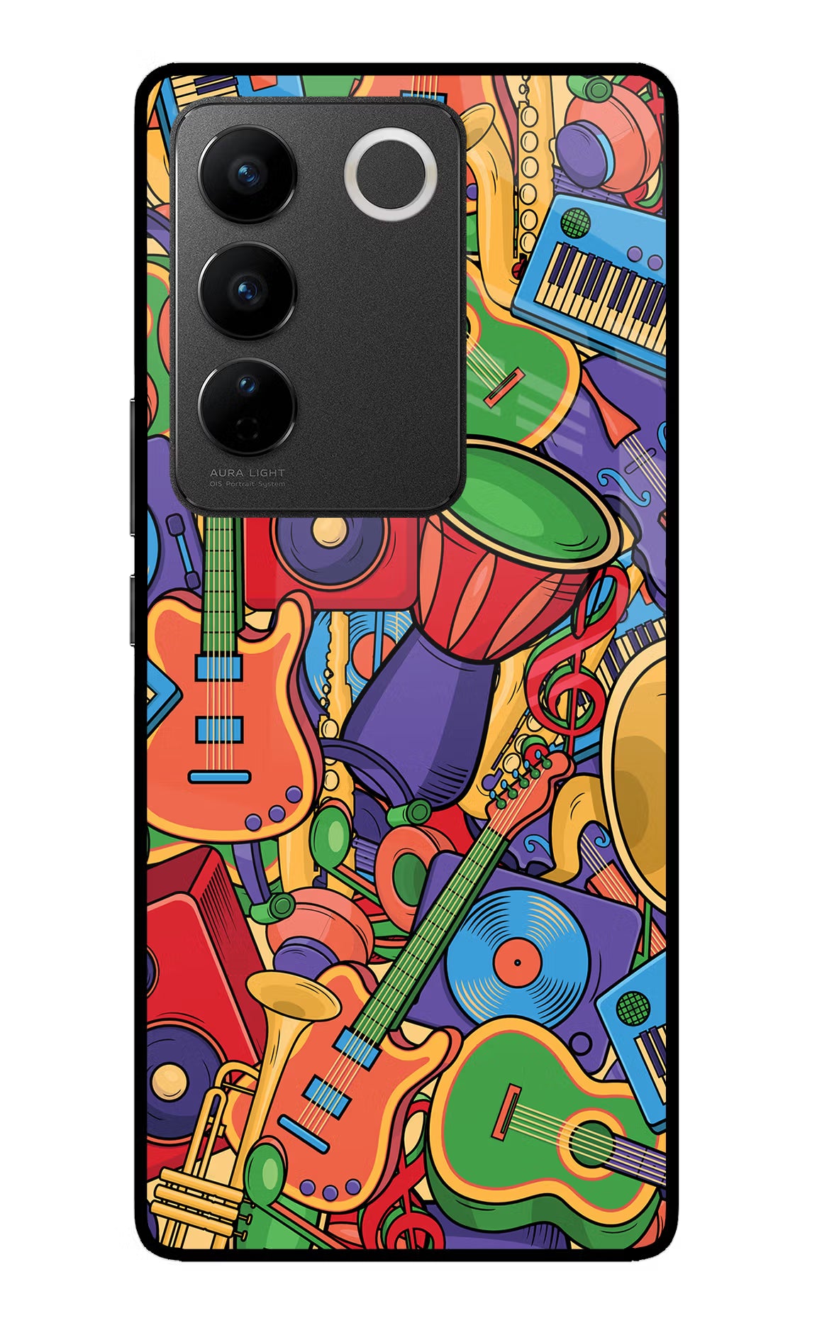 Music Instrument Doodle Vivo V27/V27 Pro Glass Case Back Cover by Casekaro