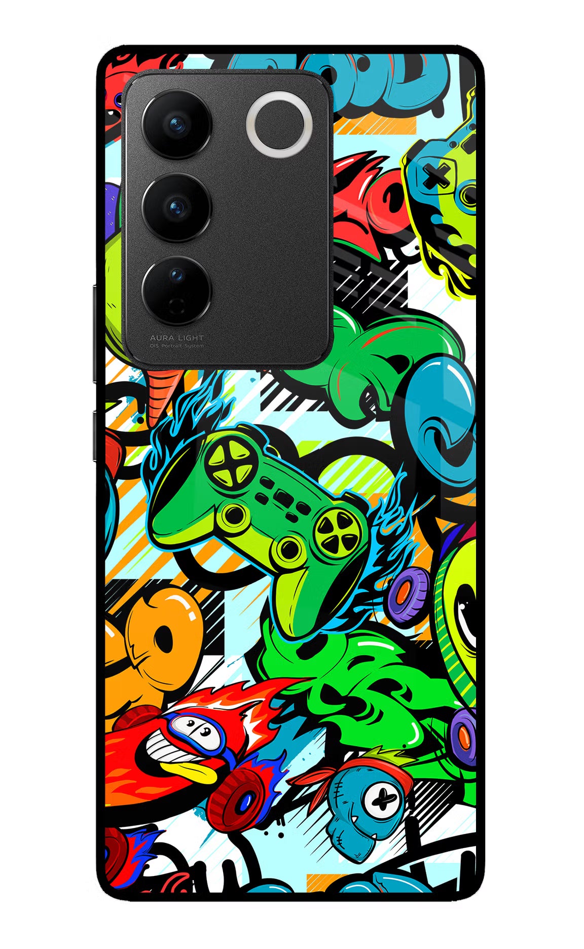 Game Doodle Vivo V27/V27 Pro Glass Case Back Cover by Casekaro