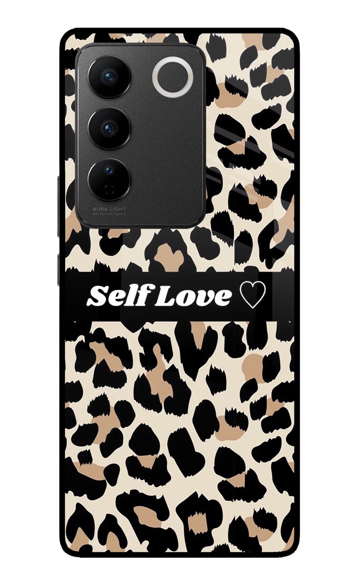 Leopard Print Self Love Vivo V27/V27 Pro Glass Case Back Cover by Casekaro
