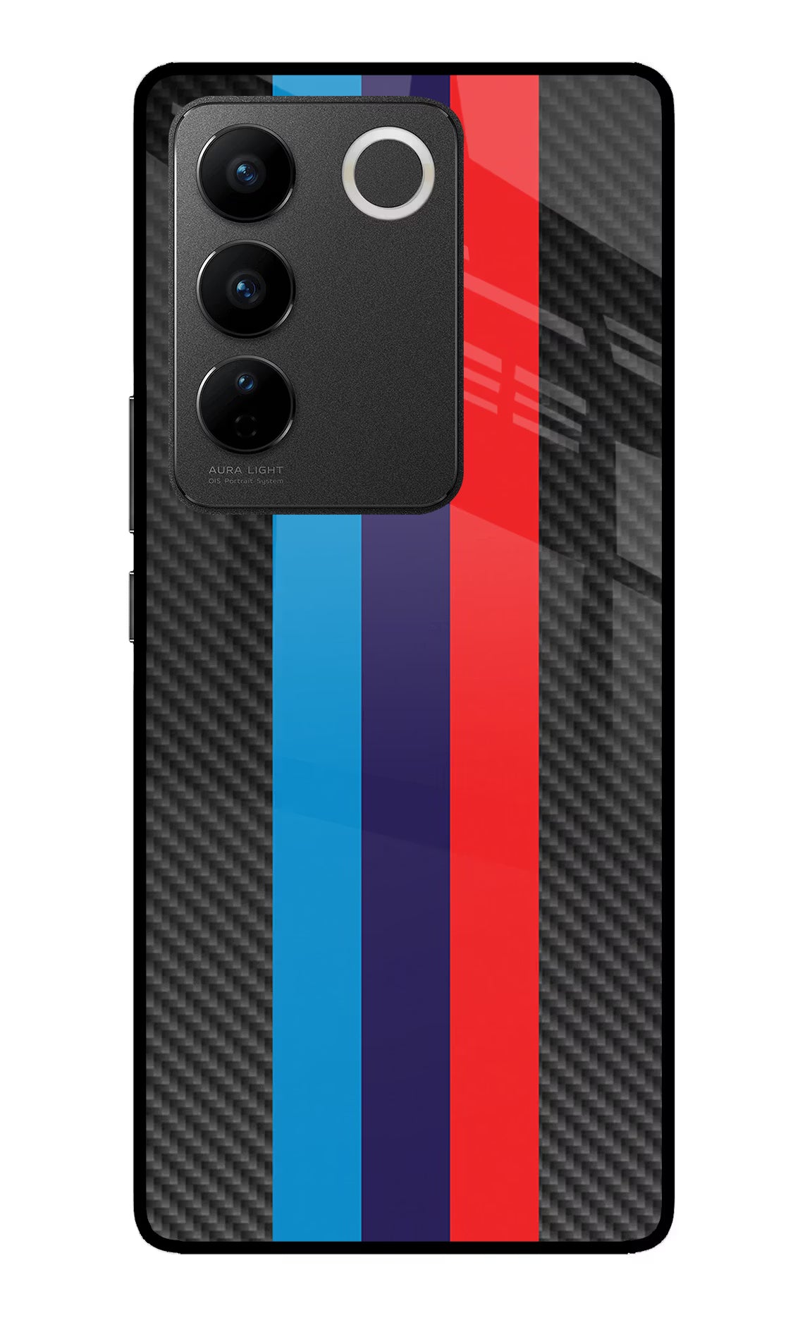 BMW Stripes Pattern Vivo V27/V27 Pro Glass Case Back Cover by Casekaro