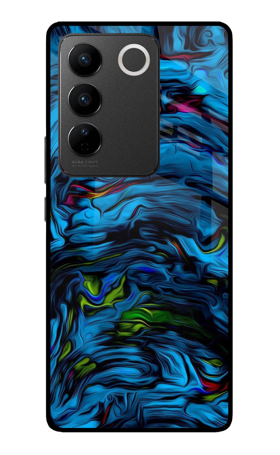 Dark Blue Abstract Vivo V27/V27 Pro Glass Case Back Cover by Casekaro