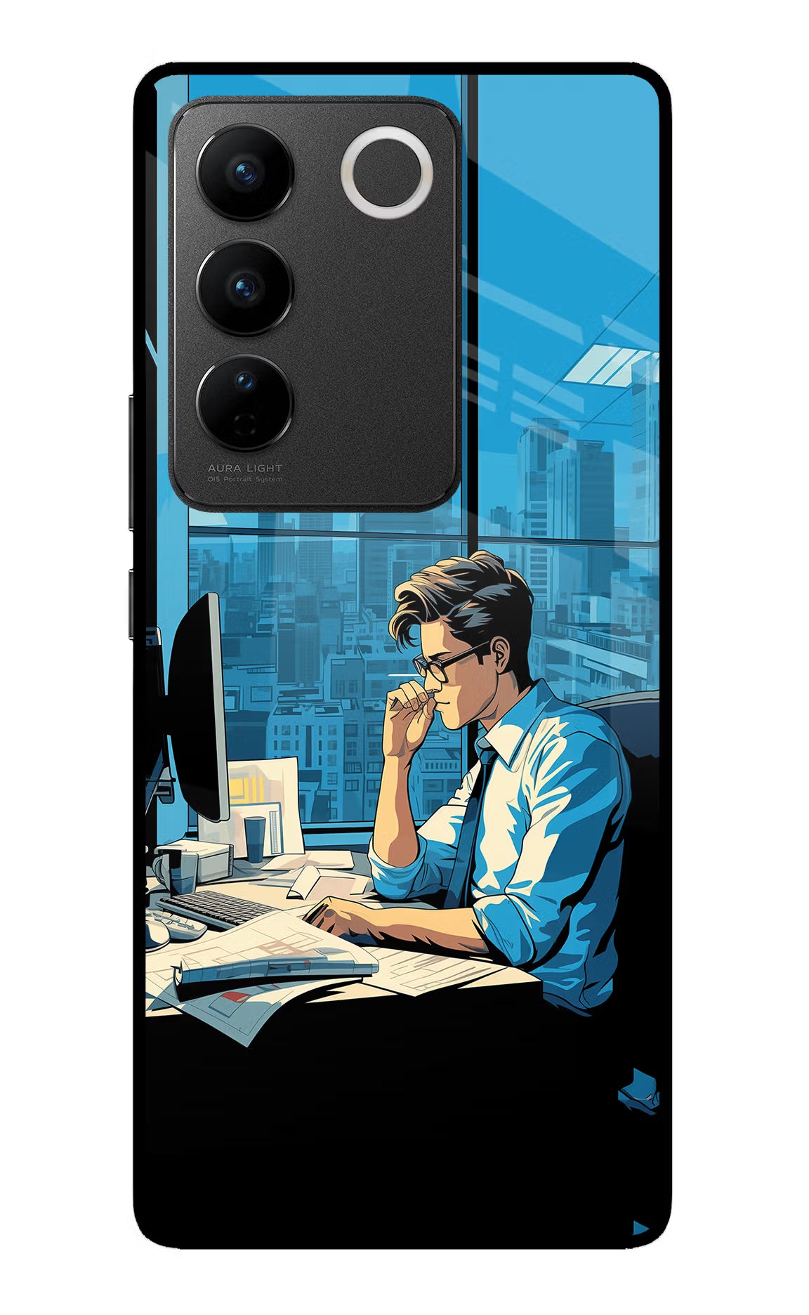 Focused Hustler (AI Generated) Vivo V27/V27 Pro Glass Case Back Cover by Casekaro
