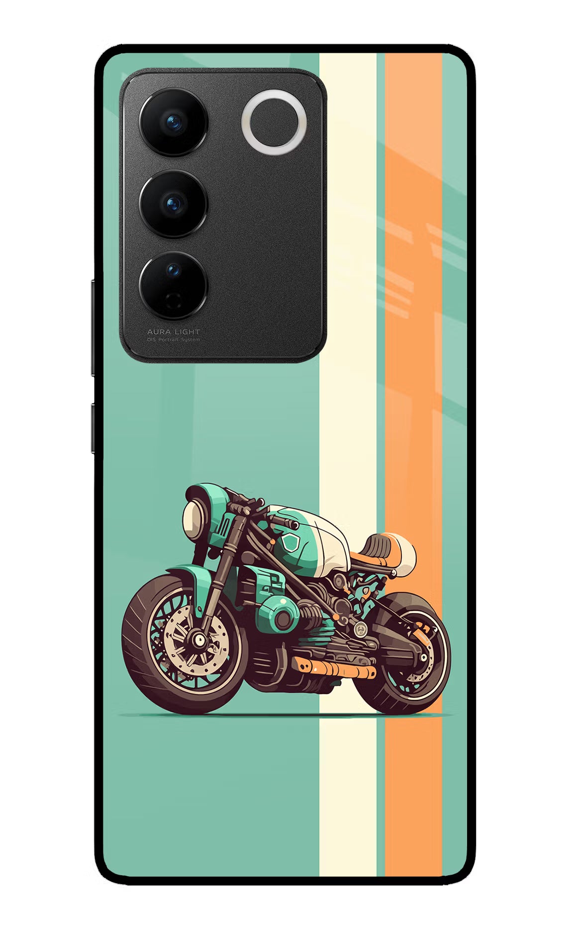 Striped Moto Drift Vivo V27/V27 Pro Glass Case Back Cover by Casekaro