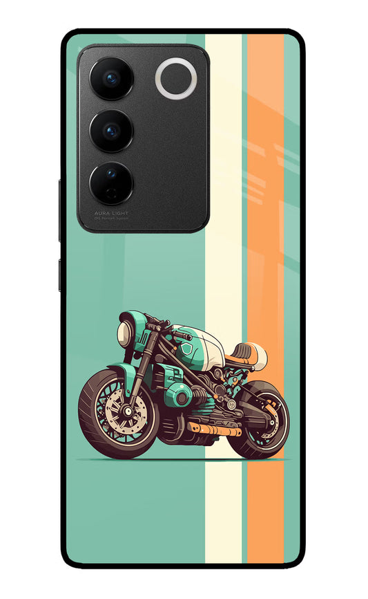 Striped Moto Drift Vivo V27/V27 Pro Glass Case