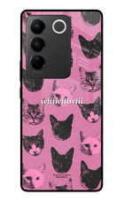 Pink Cats Vivo V27/V27 Pro Glass Case