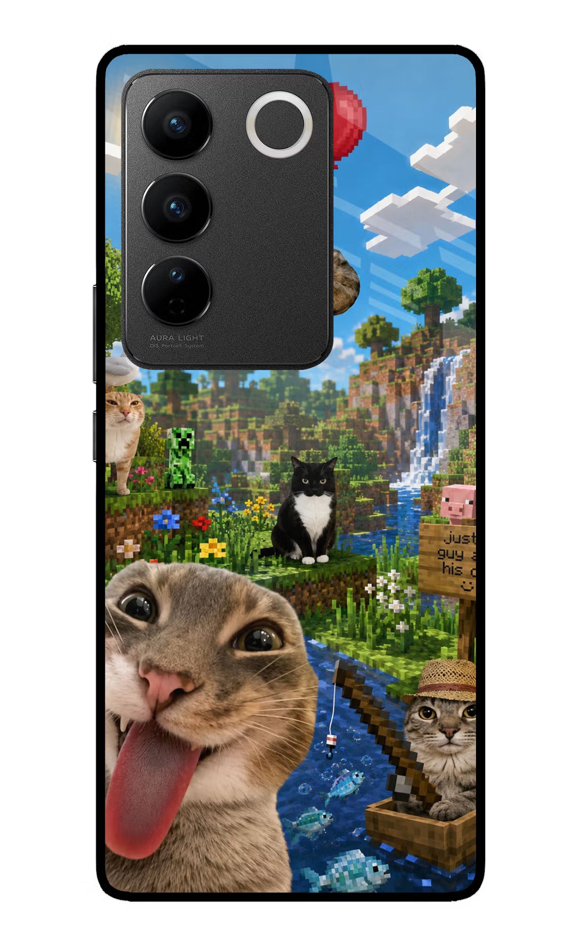 Minecraft Cat Chaos Vivo V27/V27 Pro Glass Case
