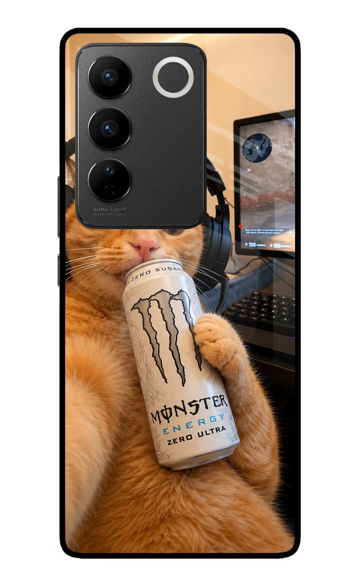 Gamer Cat Energy Vivo V27/V27 Pro Glass Case