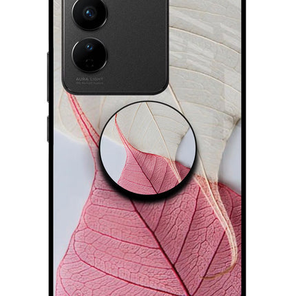 White Pink Leaf Vivo V27/V27 Pro Glass Case