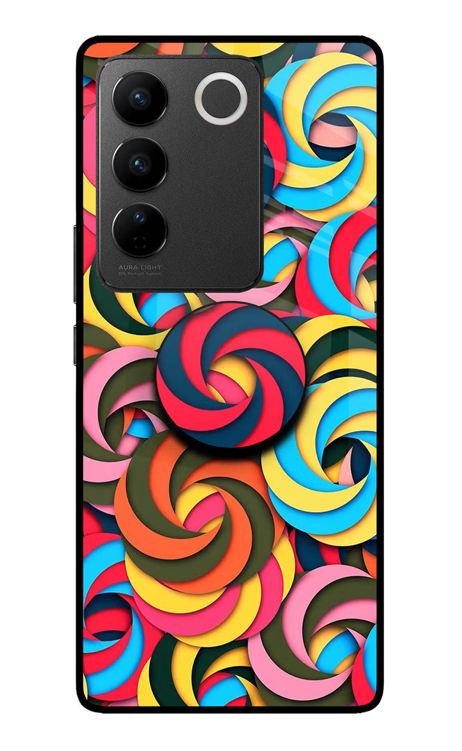 Spiral Pattern Vivo V27/V27 Pro Pop Case, Glass case